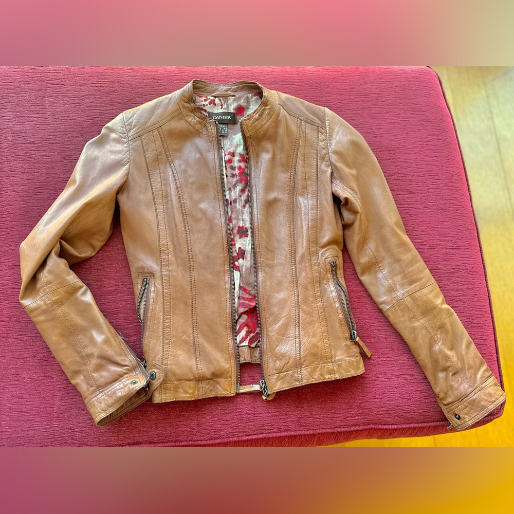 Danier Light Brown Leather Jacket with Floral Lining